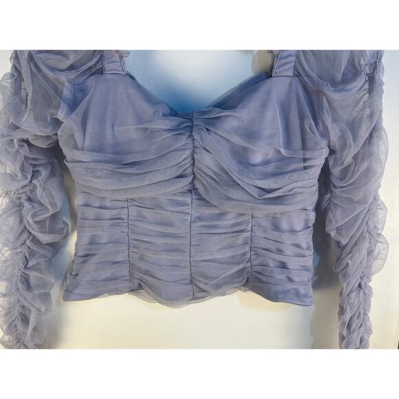 French Connection Tulle Cropped Blouse Size 8 Lavender Ruffles Coquette NWT - Picture 5 of 7